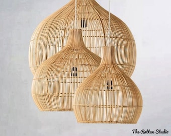 Modern Hand-Woven Bamboo Pendant Light Rattan Bamboo Weaving Kitchen Living Room Decor Pendant Lamps LED Light Fixtures Vintage Chandelier