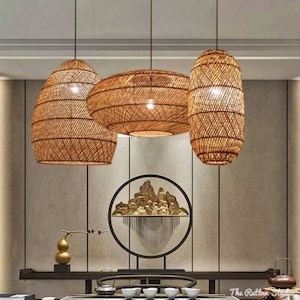 Hand woven Bamboo Pendant Light Rattan Bamboo Weaving Kitchen Living Room Decor Indoor Pendant Lamps LED Light Fixtures Vintage chandelier