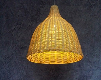 Luminária pendente moderna de bambu trançado à mão, vime, bambu, decoração para cozinha e sala de estar, luminárias LED, lustre vintage