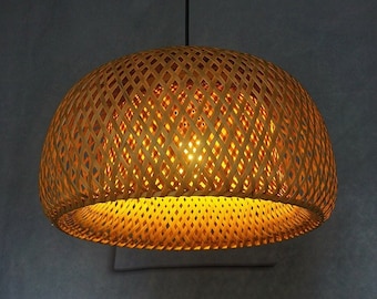 Luminária pendente moderna de bambu trançado à mão, vime, bambu, decoração para cozinha e sala de estar, luminárias LED, lustre vintage