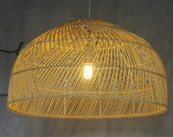 Luminária pendente moderna de bambu trançado à mão, vime, bambu, decoração para cozinha e sala de estar, luminárias LED, lustre vintage