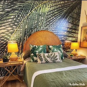 Handmade Rattan Half Moon Design BedHead Rattan Wicker Woven Handcrafted Headboard Wicker Master Bedroom Furniture Decors