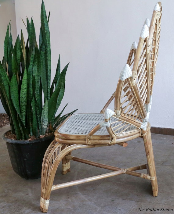Handmade Lotus Leaf Style Rattan Wicker Chair Floral Design Elegant Bamboo Seat Etsy