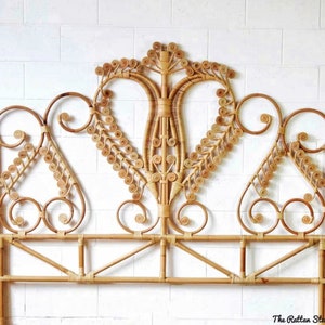 Handmade Rattan Floral Design Peacock BedHead Rattan Peacock Handcrafted Headboard Wicker Master Bedroom Furniture Decors