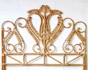 Handmade Rattan Floral Design Peacock BedHead Rattan Peacock Handcrafted Headboard Wicker Master Bedroom Furniture Decors