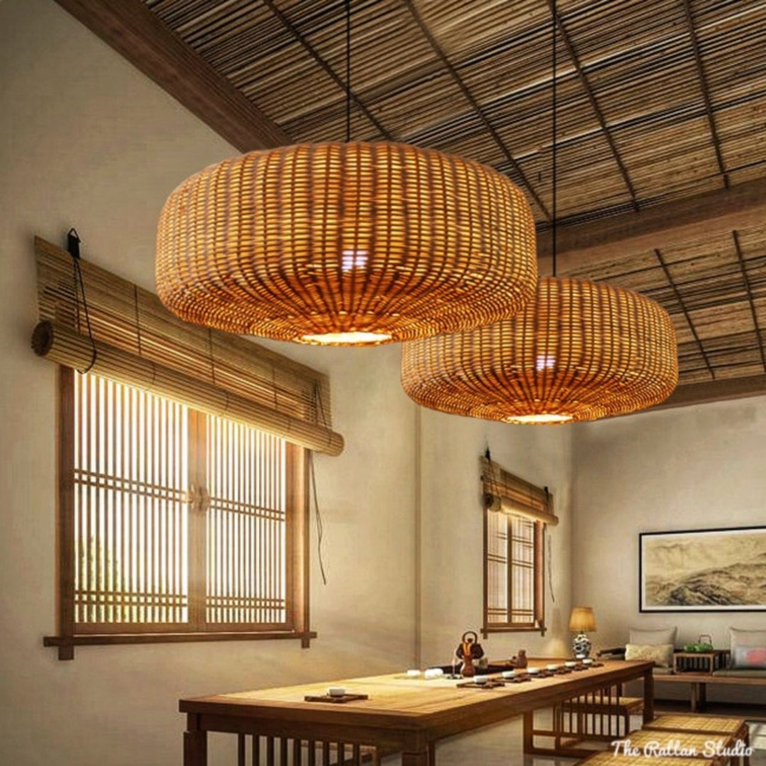 LED Pendant Light Rattan Chandelier Handmade Bamboo Art Hanging Lamp Kitchen Island Pendant