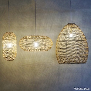 Hand Woven Bamboo Pendant Light Rattan Bamboo Weaving Kitchen Living ...