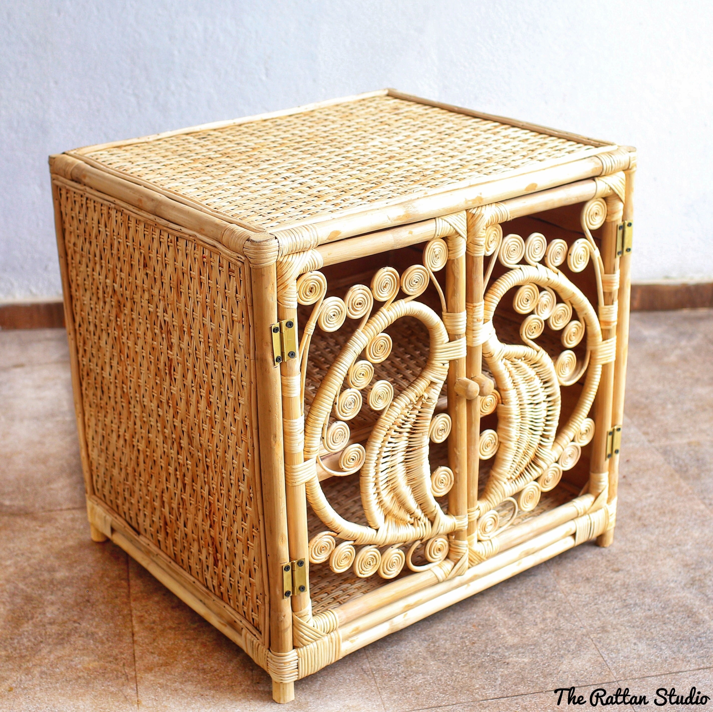 Peacock Style Handcrafted Rattan Wicker Natural Cabinet Rattan