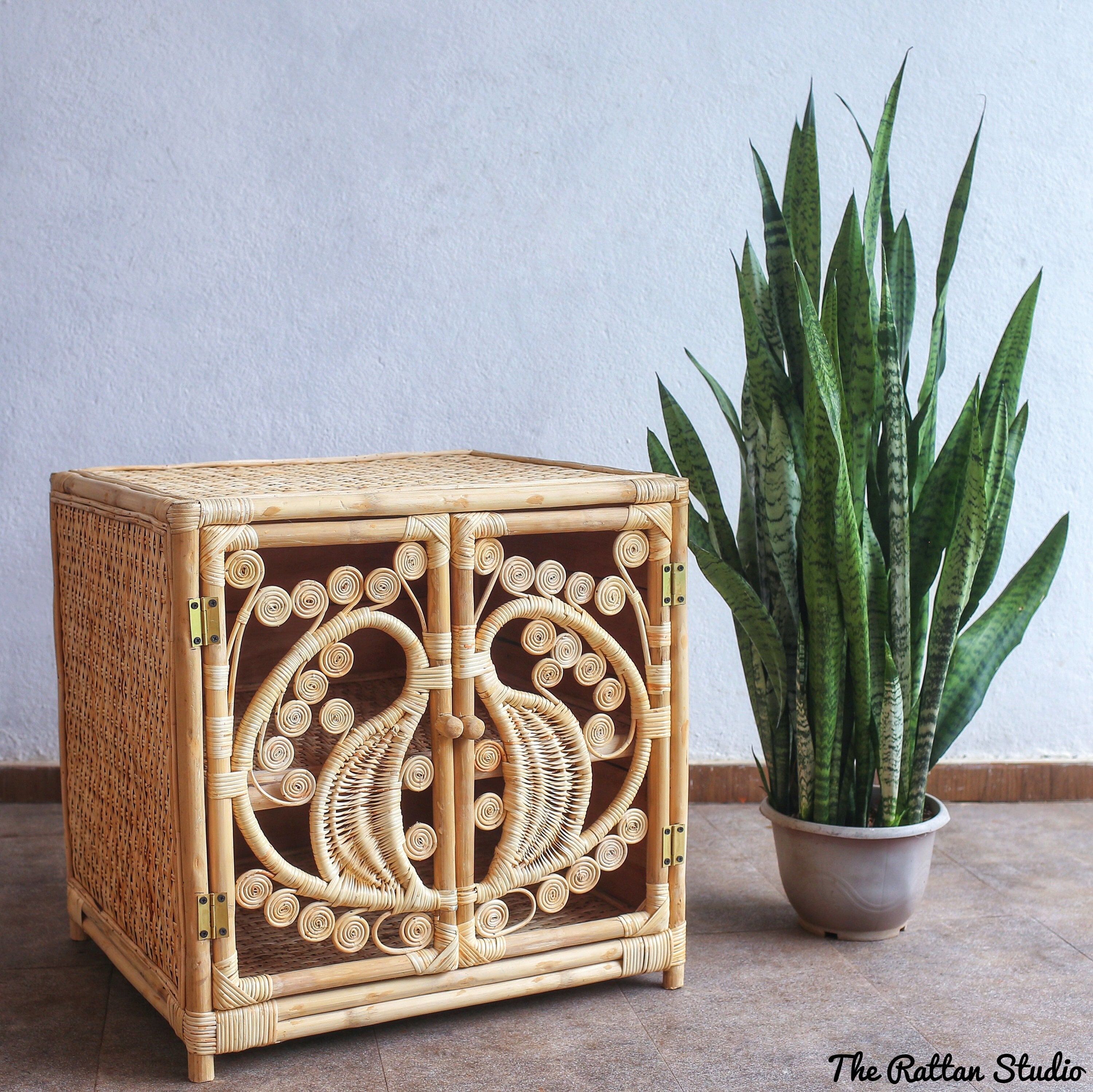 Peacock Style Handcrafted Rattan Wicker Natural Cabinet Rattan