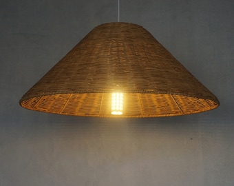 Luminária pendente moderna de bambu trançado à mão, vime, bambu, decoração para cozinha e sala de estar, luminárias LED, lustre vintage