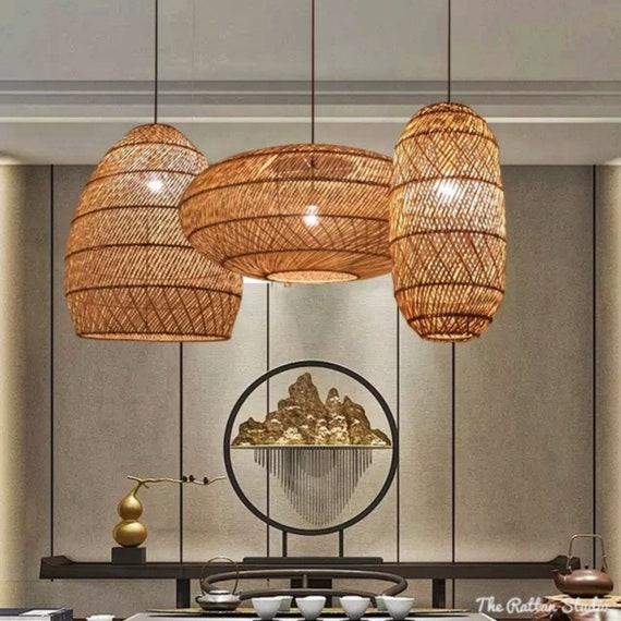 Hand Woven Bamboo Pendant Light Rattan Bamboo Weaving Kitchen - Etsy