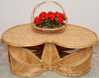 Handcrafted Wicker Rattan Coffee Table Handwooven Wicker Cane Tea Table