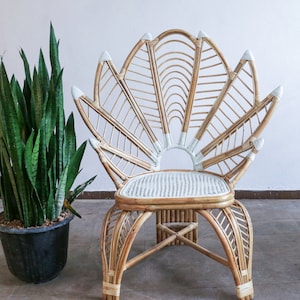 Handmade Lotus Leaf Style Rattan Wicker Chair Floral Design Elegant Bamboo Seat