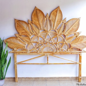 Premium Handmade Rattan Floral Mandala BedHead Rattan Mandala Handcrafted Headboard Wicker Master Bedroom Furniture Decors