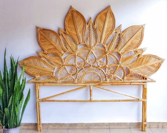 Premium Handmade Rattan Floral Mandala BedHead Rattan Mandala Handcrafted Headboard Wicker Master Bedroom Furniture Decors