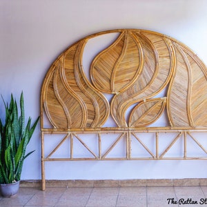 Handmade Rattan Palm Leaf Headboard Rattan Bedhead King Queen Full Twin Single Boho Headboard Wicker Woven Bedtrail