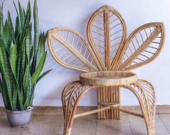 Handmade Lotus Leaf Style Rattan Wicker Chair Floral Design Elegant Bamboo Seat