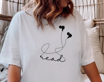 Camiseta gráfica para leitor de audiolivros | Camiseta para leitura | Camiseta para amantes de livros | Presente para leitores | Camiseta aconchegante para leitura