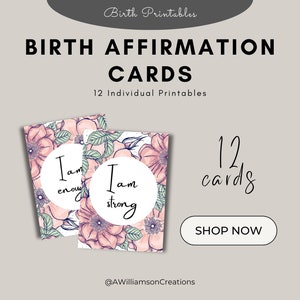 Cartões de afirmação de nascimento | Rosa empoeirada | Imprimíveis de nascimento | Mão de obra e entrega | Cartões de afirmação positiva