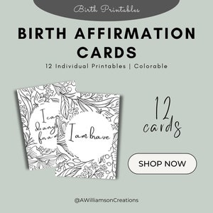 Birth Affirmation Cards| Colorable | 12 Individual Printables | Floral Affirmation Cards | Labor and Delivery | Positive Affirmations