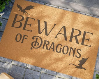Beware of Dragons Doormat | Fantasy Welcome Mat | Mythical Decor | Gift for Fantasy Readers | Fun Doormat | Housewarming Gift