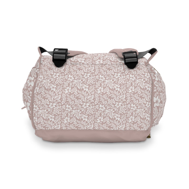 Kokette Windeltasche | Windelrucksack | Windeltasche Mädchen | Blumen-Windeltasche | Bögen | Weiche rosa Babytasche Bild 5