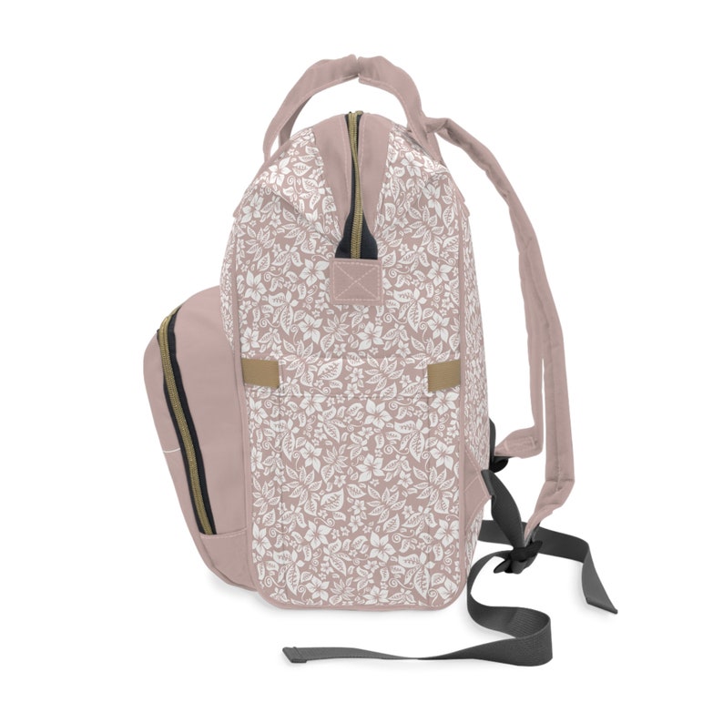 Kokette Windeltasche | Windelrucksack | Windeltasche Mädchen | Blumen-Windeltasche | Bögen | Weiche rosa Babytasche Bild 3