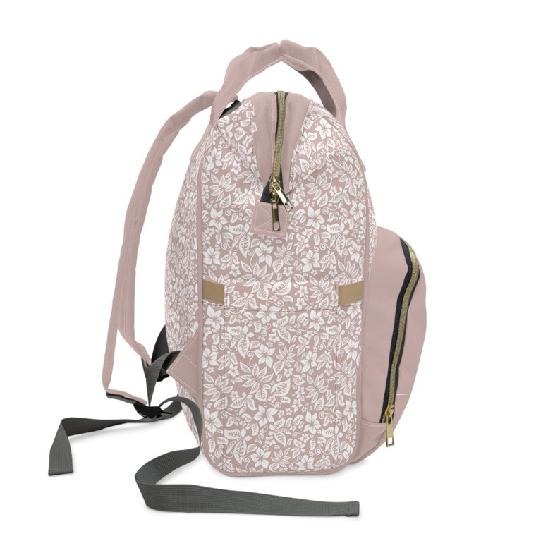Kokette Windeltasche | Windelrucksack | Windeltasche Mädchen | Blumen-Windeltasche | Bögen | Weiche rosa Babytasche Bild 4