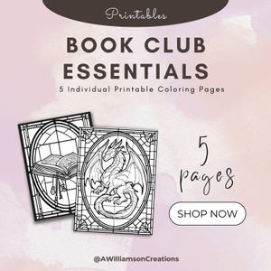 Fantasy Stained Glass Style Coloring Pages Printable | Dragon Castle Book Stag Mountain | Adult Coloring Pages | Digital Download