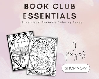 Fantasy Stained Glass Style Coloring Pages Printable | Dragon Castle Book Stag Mountain | Adult Coloring Pages | Digital Download
