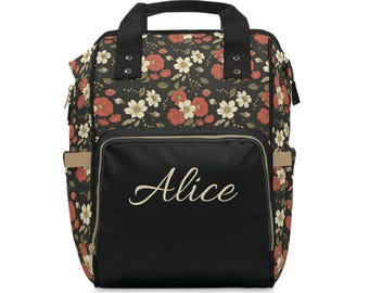 Personalized Dark Floral Diaper Bag Backpack | Custom Diaper Bag | Baby Shower Gift | Vintage Floral | Baby Bag | Floral Nursery