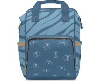 Stripes and Sprites Windelrucksack | Blau Einfärbige Windeltasche | Fantasie Babytasche | Natur inspiriert Babypartygeschenk | Unisex Waldland