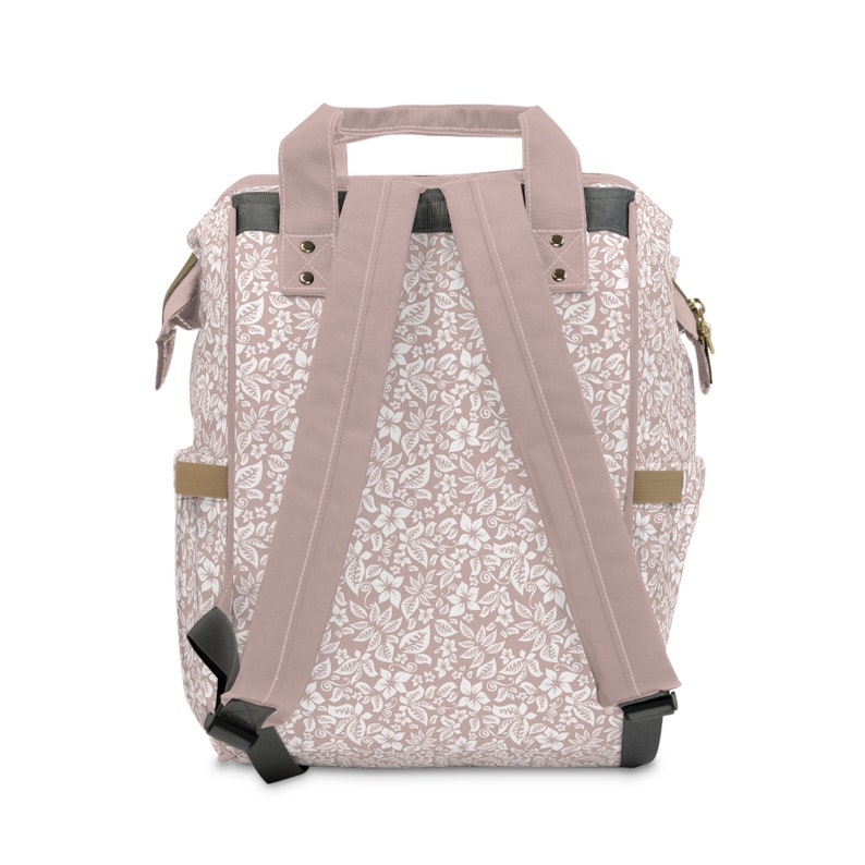 Kokette Windeltasche | Windelrucksack | Windeltasche Mädchen | Blumen-Windeltasche | Bögen | Weiche rosa Babytasche Bild 2