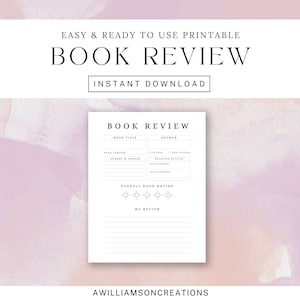 Book Review | Reading Review Template | Book Journal | Simple | Reading Log | One Page Book Review