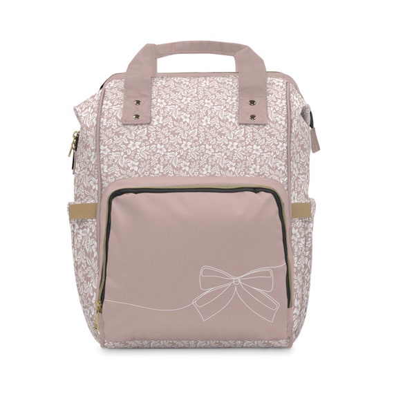 Coquette Diaper Bag | Diaper Backpack | Diaper Bag Girl | Floral Diaper Bag | Bows | Soft Pink Baby Bag