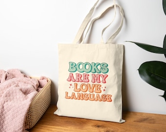 Books Are My Love Language Canvas Tote Bag | Reader Tote, Bookworm Gift, Book Lover Shopping Bag, Bookish Reading Accessory, Book Merch