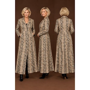 VTG Pelle Studio Wilsons Leather Python Snake Print A-Line Maxi Coat 54" Sz XL