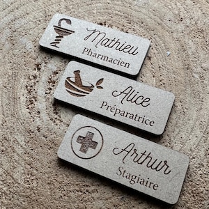 Personalized Pharmacy Badge in Wood. Pharmacist Badge. Pharmacy Job Badge. Wooden Badge with Personalized First Name.