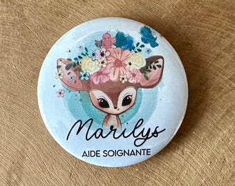 Insignia personalizada de cervatillo. Insignia con nombre de cervatillo. Insignia personalizada de enfermera.