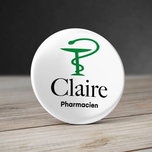 Caduceus Badge for Pharmacy. Pharmacy Job Badge. Personalized Green Badge.