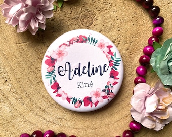 Badge Personnalisé Couronne de fleur fuschia