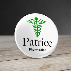 Caduceus Badge for Pharmacy V2. Pharmacy Job Badge. Personalized Green Badge