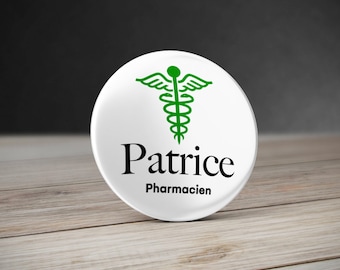 Caduceus Badge for Pharmacy V2. Pharmacy Job Badge. Personalized Green Badge