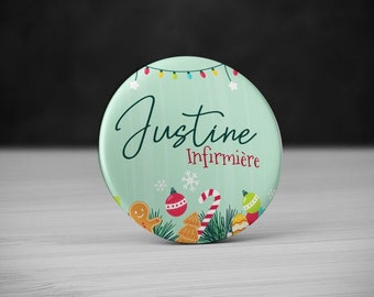 Personalized Badge Christmas decoration. Christmas name badge. Personalized Christmas badge.