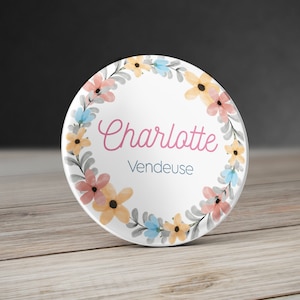 Pastel flower crown personalized badge. Nurse badge. Wedding badges. Flower badge. Country wedding floral badge.