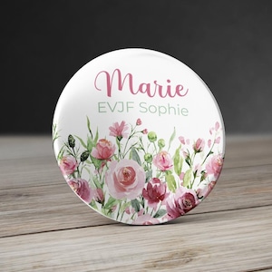 Personalized flower badge for wedding bachelorette party - Bridesmaid badge for wedding