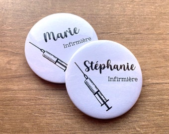 Badge Infirmière Seringue Noir et Blanc - Badge Métier Pharmacie - Badge soignant personnalisé