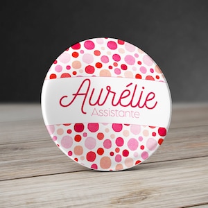 Personalized badge Pink Peas. Nurse badge. Wedding badges. Badge polka dots pinks. Personalized bachelorette party badge