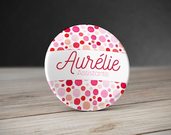 Personalized badge Pink Peas. Nurse badge. Wedding badges. Badge polka dots pinks. Personalized bachelorette party badge