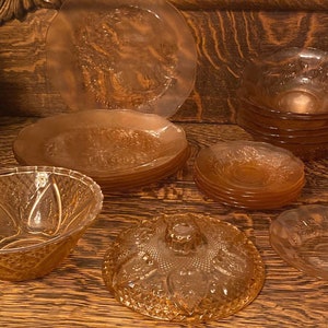 Vintage Nova Crisa Pink Dinnerware Set Of 20 Plates/Bowls/Candy Dish Transparent Glassware